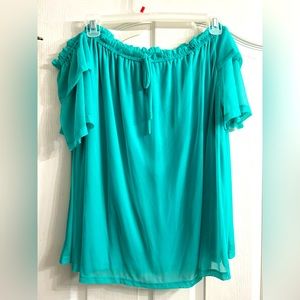 In Every Story (Pennington) Off Shoulder Teal Mesh Top - 2x